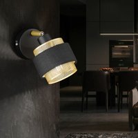 Etc-shop - Wandleuchte Wohnzimmerlampe Flurleuchte Wandlampe mit beweglichem Spot, Metall Holz Textil, 1x E14 Fassung, LxBxH 10x13,5x17 cm von ETC-SHOP