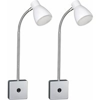 Wandleuchte led Wandlampe Schlafzimmer Flexo Spotlampen, Metall silber weiß, 1x led 3W 200Lm 3000K, DxH 15,5x37 cm, 2er Set von ETC-SHOP