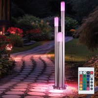 Wegeleuchte dimmbar mit Fernbedienung Außen Edelstahl led Stehleuchte Außen groß, rgb Farbwechsel 3 silberne Säulen,3x 9Watt 3x 806lm warmweiß ,DxH von ETC-SHOP