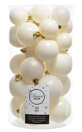 30er Set Kugelmix PVC mit Weihnachtskugeln Baumschmuck bruchfester Christbaumschmuck (wollweiß) von ETC