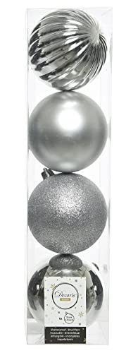 4er Set Kugelmix 10 cm PVC Weihnachtskugeln Baumschmuck bruchfester Christbaumschmuck (Silber) von ETC