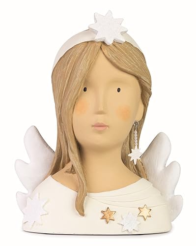 Baden Import Ladykopf Dekokopf Dekobüste Engel mit weißen und goldenen Sternen und Flügeln von ETC