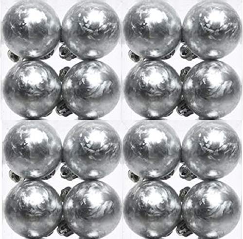 ETC 16-er Set Kugelmix 4 cm Silber-weiß Eislack PVC Weihnachtskugeln Baumschmuck bruchfest Christbaumschmuck für innen und außen von ETC