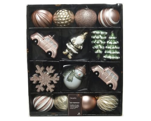 ETC 25-er Set dekorativer Figuren-Kugelmix PVC Weihnachtskugeln Baumschmuck bruchfest Christbaumschmuck (puderrosa/Champagner/weiß/lindgrün) von ETC