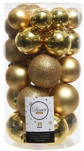 ETC 30er Set Kugelmix PVC mit Weihnachtskugeln Baumschmuck bruchfester Christbaumschmuck (Gold) von ETC