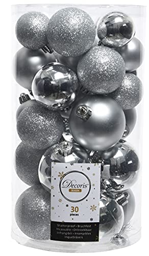 ETC 30er Set Kugelmix PVC mit Weihnachtskugeln Baumschmuck bruchfester Christbaumschmuck (Silber) von ETC