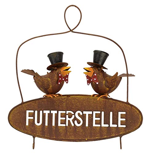 ETC Meisenknödelhalter 2 Raben auf Schild Futterstelle Metall handbemalt ausgefallen und dekorativ für 2 Meisenknödel von ETC
