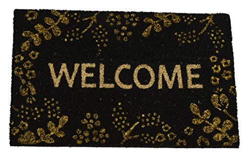 ETC Winterliche Kokos Fussmatte Welcome in Schwarz-Gold oder Natur-Gold mit PVC-Antirutsch-Rücken (40 x 60 cm) von ETC