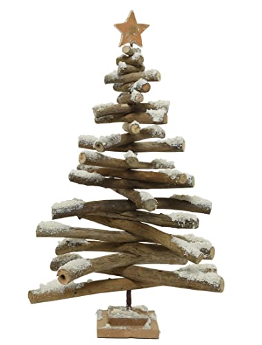 ETC ausgefallener Dekobaum Weihnachtsbaum verdrehbarer Weihnachtsbaum beschneit aus Pinienholz mit Stern-Spitze ideal für jahreszeitliche Deko von ETC