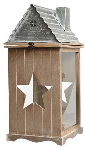 ETC dekorative Garten-Laterne Tisch-Laterne Garten-Windlicht aus Holz/Metall in Haus-Form 2 möglichen Größen (groß ca. 27,5 x 60 cm hoch) von ETC
