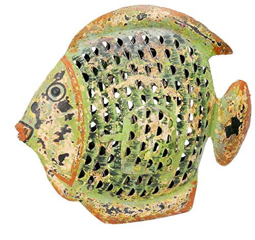 ETC dekorative ausgefallene Metallfigur Dekofigur Fisch zum Stellen in 3 möglichen Größen und 2 Farben (groß 43 x 7 x 37 cm, hellgrün) von ETC