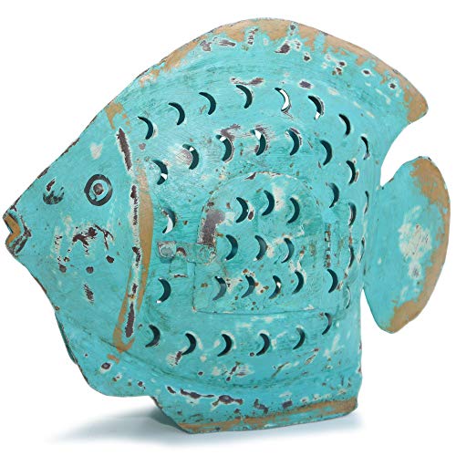 ETC dekorative ausgefallene Metallfigur Dekofigur Fisch zum Stellen in 3 möglichen Größen und 2 Farben (mittel 31 x 8 x 24 cm, blau-braun) von ETC
