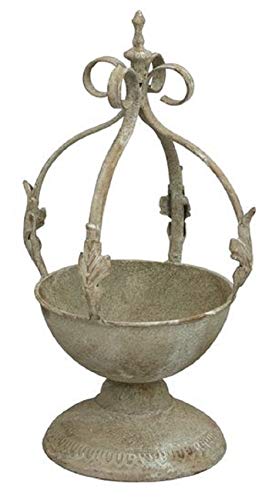 ETC dekorative nostalgische Garten-Krone Deko-Krone Pflanz-Krone Pflanz-Pokal Metallteller auf Fuß Shabby grau Verschiedene Größen (groß: ca. 20 x x16 x 37 cm hoch) von ETC