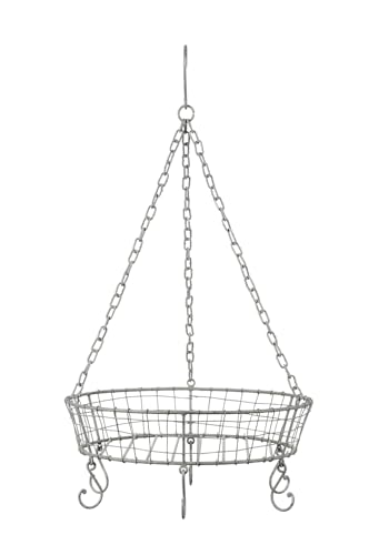 ETC dekorative runde Kräuterkrone Küchenkrone aus Metalldraht als Hängekorb shabby hellgrau mit 6 Haken in Vintage Optik von ETC