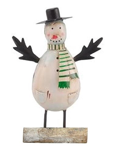ETC dekorative winterliche Dekofigur Schneemann mit Hut und farbigem Schal Metall bemalt (Grün) von ETC