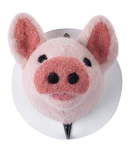 ETC dekorative witzige Deko-Wandhaken Wand-Deko weiße Holzplatte mit dreidimensionalem Tierkopf aus Filz (weiß - rosa Schweinchen) von ETC