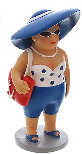 ETC dekorative witzige kleine Dekofigur Strandlady mit Badetuch oder Badetasche weiß-rot oder weiß-blau (weiß blau mit Badetasche) von ETC