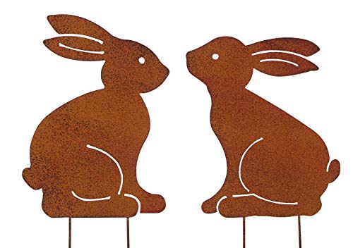 ETC dekorativer Deko-Stecker Garten-Stecker Pick Hase Metall edelrost Preis für 2 Stück (klein ca. 11 x 14/16 cm hoch) von ETC
