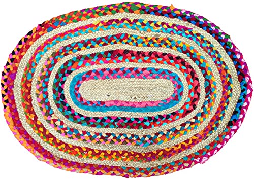 ETC dekorativer lustig bunter ovaler Flickenteppich Juteteppich Badteppich ca. 45 x 75 cm von ETC
