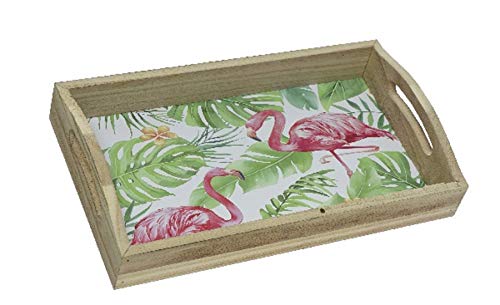 ETC dekoratives Tablett rechteckig mit dekorativem Flamingo Print in 3 verschiedenen Größen (klein ca. 36 x 21 x 7 cm) von ETC