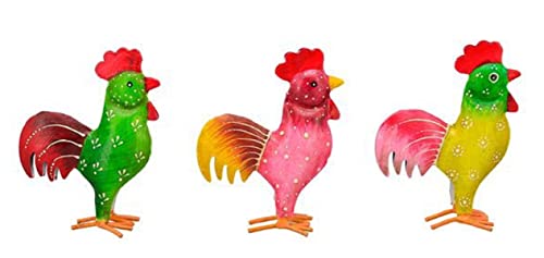 ETC frühlingshafter bunter Kleiner Mini Deko-Hahn Garten-Hahn Metall bemalt einzeln je Farbe oder als 3-er Set farblich Sortiert (Mehrfarbig) von ETC
