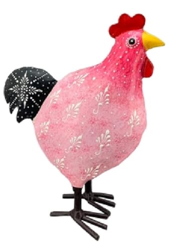 ETC frühlingshaftes buntes Deko-Huhn Garten-Huhn Garten-Deko Metall bemalt rosa gelb grün orange (rosa) von ETC