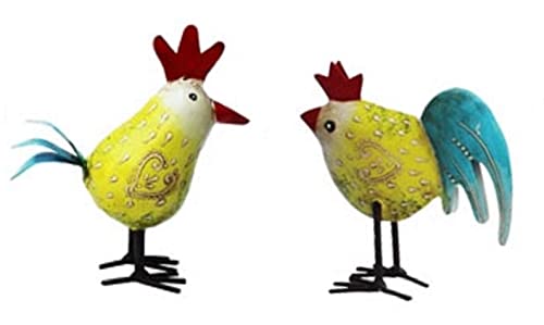 ETC frühlingshaftes kleines buntes Deko-Huhn und Deko-Hahn Metall bemalt im 2er Set in verschiedenen Farbvarianten (Grün) von ETC