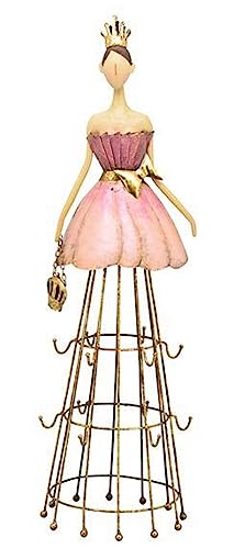 ETC große dekorative nostalgische Dekofigur Prinzessin mit goldener Handtasche Schleife und Krone als dekorativer Schmuckständer mit 12 Haken Metall creme-rosa-pink-gold shabby Optik von Hand bemalt von ETC