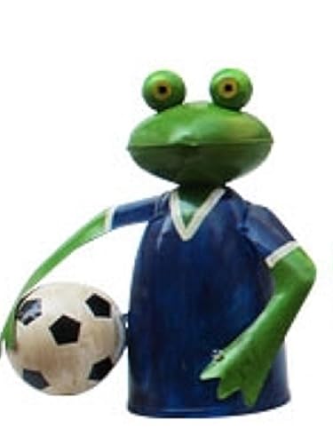 ETC lustiger Zaunhocker Frosch im farbigen Trickot mit Fußball als Fußballfrosch Metall bemalt Auswahl (blau) von ETC