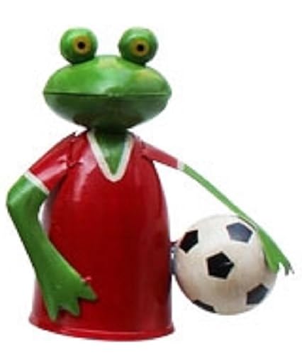 ETC lustiger Zaunhocker Frosch im farbigen Trickot mit Fußball als Fußballfrosch Metall bemalt Auswahl (rot) von ETC