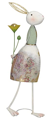 ETC originelle dekorative Osterhasen als Hasenjunge mit Schmetterling oder Hasenmädchen mit Blume aus Metall von Hand bemalt (weiß) von ETC