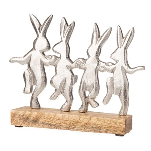 ETC originelle nostalgische Reihe Tanzender Osterhasen als Flache Silhouette Aluminium und Holz von ETC