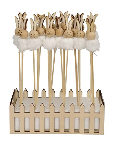 ETC putziger Kleiner Oster-Stecker Garten-Stecker Pick Blumen-Stecker Osterhase als weiße Wollkugel (8), ca. 3 x 7 27 cm lang inklusive Stab von ETC