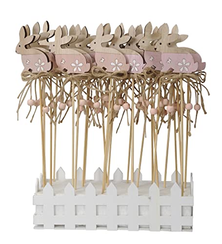 ETC putziger Kleiner Oster-Stecker Garten-Stecker Pick Blumen-Stecker Osterhase rosa mit Bümchen und Schmetterling (4), Beige, ca. 6 x 6,5 x 27,5 cm lang inklusive Stab von ETC