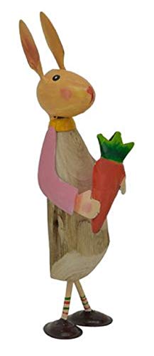 ETC putziger bunter Osterhase mit Ei Möhre Blume Holz mit Metall von Hand bemalt Preis für 1 Stück (rosa mit Möhre) von ETC