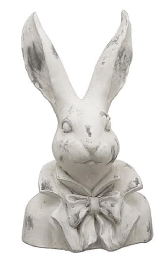 ETC putziger origineller Osterhase als Büste mit Rüschenkragen Poly cremeweiß -grau matt gefleckte Shabby Vintage Optik ca. 34,5 cm hoch von ETC