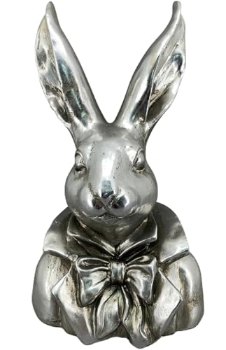 ETC putziger origineller Osterhase als Büste mit großem Kragen und Schleife Silber antik glänzend ca. 29 cm hoch von ETC