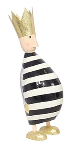 ETC stimmungsvolle große Dekofigur König zum Stellen in Creme-schwarz mit Goldener Krone aus Metall hergestellt in Handarbeit (Creme mit Streifen) von ETC