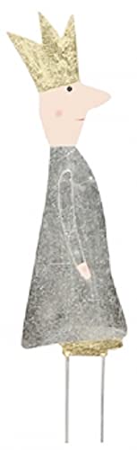 stimmungsvoller Gartenstecker Blumenstecker Dekofigur König als Flache Silhouette aus Metall beidseitig Gold oder Silber mit Krone in verschiedenen Größen (Silber dünn klein) von ETC
