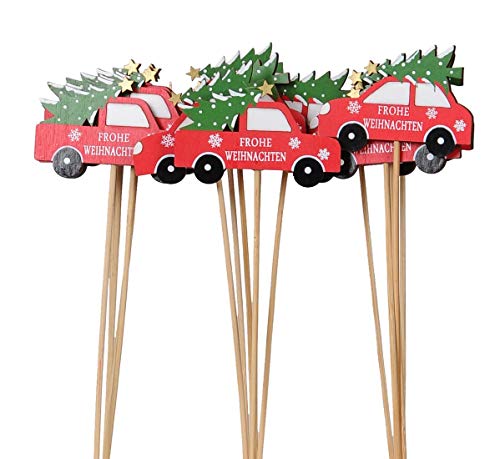 ETC weihnachtlicher Kleiner Dekostecker Pick rotes Weihnachtsauto mit Tannenbaum und Schriftzug Frohe Weihnachten (8) von ETC