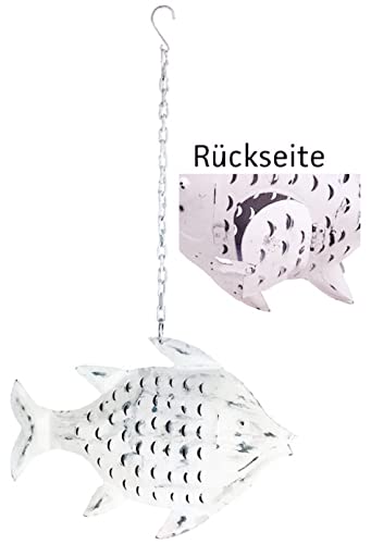 Metallfigur Dekofigur Fisch als Windlicht zum Stellen und hängen in weiß Shabby Optik (weiß mittel) von ETC