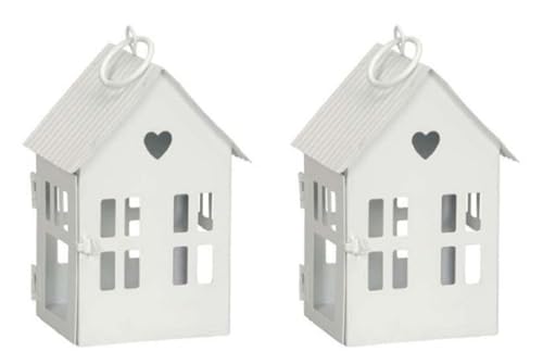 dekorative kleine Tisch - Laterne aus Metall in Haus-Form weiß im 2-er Set dekorative kleine Tisch - Laterne aus Metall in Haus-Form weiß im 2-er Set von ETC