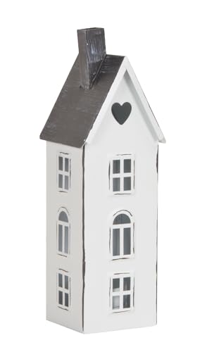 dekorative kleine Tisch - Laterne aus Metall in Haus-Form weiß mit anthrazitfarbenem Dach in verschieden Größen (weiß groß) von ETC