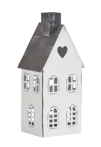 dekorative kleine Tisch - Laterne aus Metall in Haus-Form weiß mit anthrazitfarbenem Dach in verschieden Größen (weiß klein) von ETC