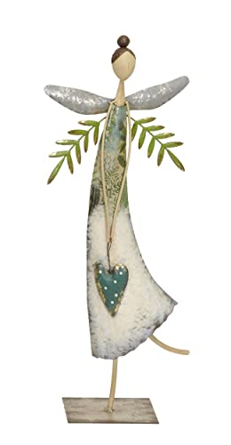 dekorative nostalgische Dekofigur Elfe mit Blume oder petrolfarbenem Herz Metall weiß-grün von Hand bemalt (mit Herz) von ETC