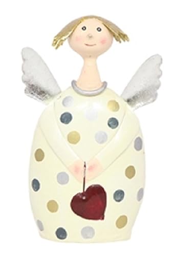 dekorativer Engel Lotta in Creme mit weinrotem Herzchen und silbernen Flügeln Metall handbemalt ca. 17 cm hoch von ETC