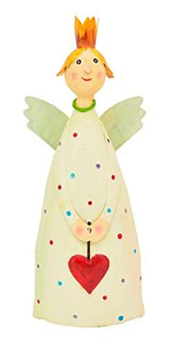 dekorativer Engel Schutzengel Leni zu Stellen mit Herzchen Krönchen und Flügelchen Metall handbemalt (Creme, ca. 37 cm hoch) von ETC
