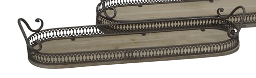 dekoratives Tablett ovales langes Deko-Tablett mit Griffen aus Holz und Metall in Shabby braun Vintage Landhaus Optik (braun mittel) von ETC