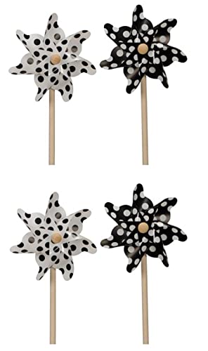 dekoratives Windrad Windmühle auf Stab PVC schwarz-weiß mit Punkten in verschiedenen Größen (mittel, 4) von ETC