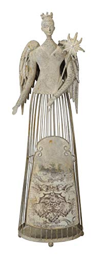 großer nostalgischer dekorativer ausgefallener Deko Engel als Windlicht mit Herz oder Sternstab Shabby grau antike Optik (Metall antikgrau groß mit Sternstab) von ETC